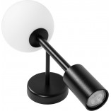 Kinkiety podwójne | Kinkiet szklana kula z lampką do czytania Kop C biało-czarny Ummo do sypialni i salonu