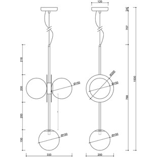 Lampa Wisząca Furiko B: 3 Szklane Kule, Biało-Czarna | Ummo
