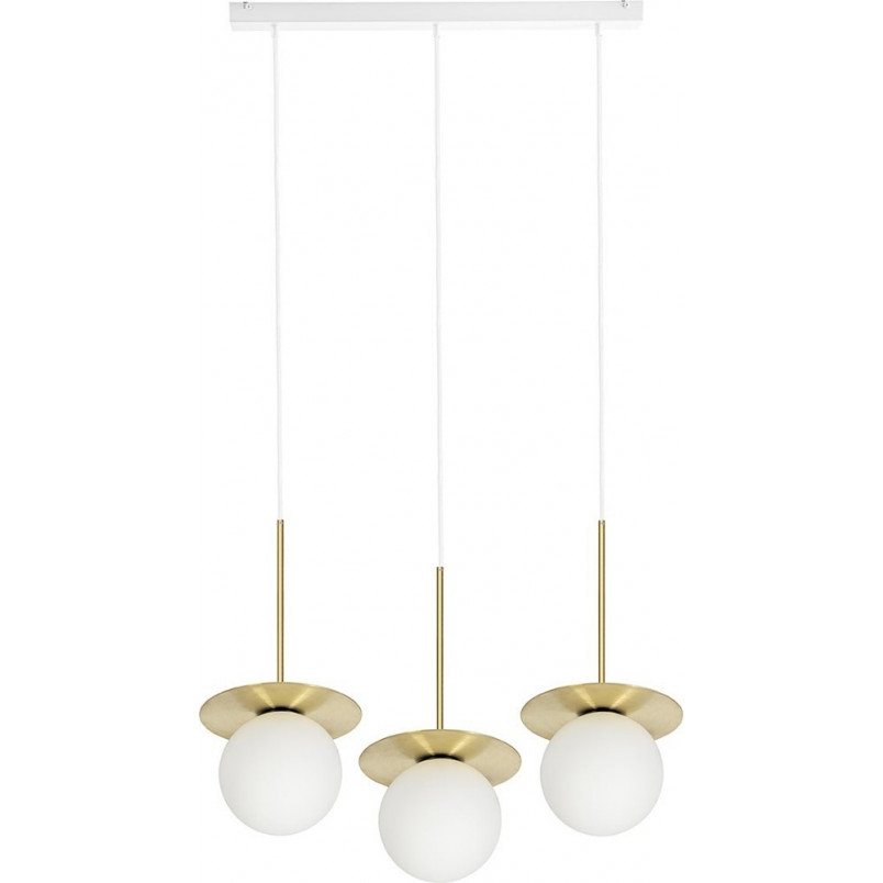Lampa Wisząca Ummo Borra | 3 Szkalne Kule, Biało-Mosiężna