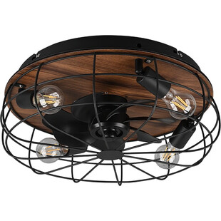 Plafon druciany z wiaterkiem Trondheim 48cm czarny / drewno Reality