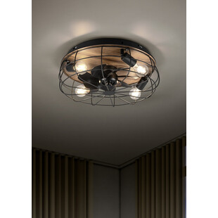 Plafon druciany Trondheim | Reality - czarny z drewnem, z wiatrakiem