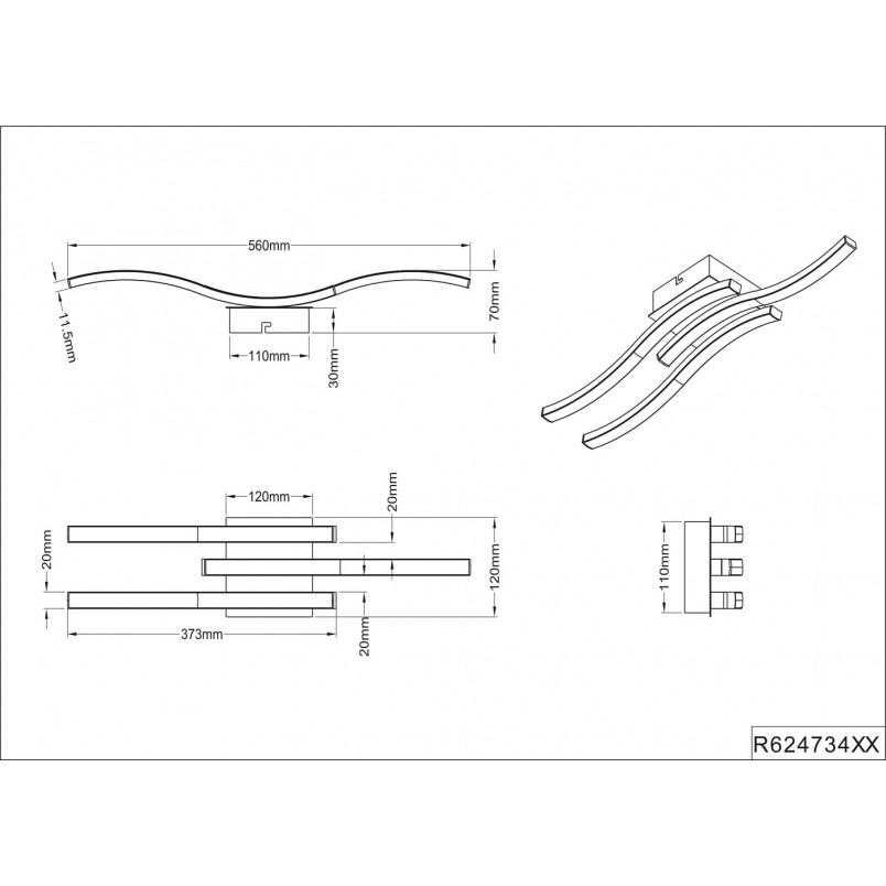 Plafon LED czarny Reality Route III 56cm - Nowoczesne oświetlenie