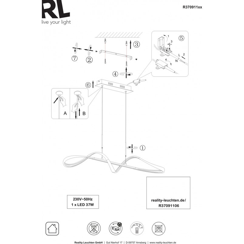 Lampa wisząca LED Perugia | Nowoczesny design | Reality