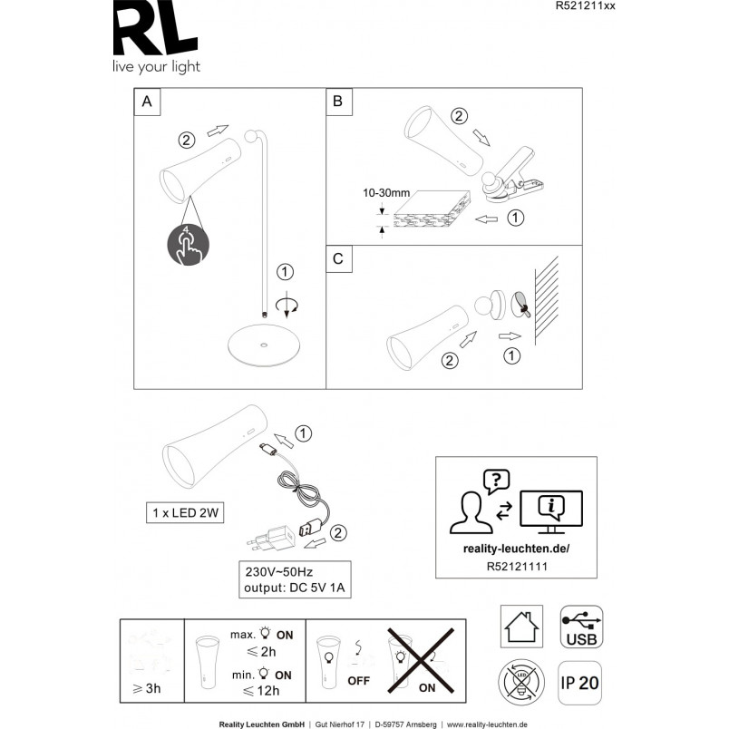 Lampa biurkowa LED Maxi czarna - Reality | Minimalistyczny design