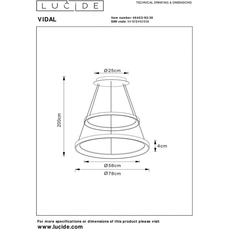 Lampa Wisząca Vidal LED II - Nowoczesna Lampa Czarna Lucide