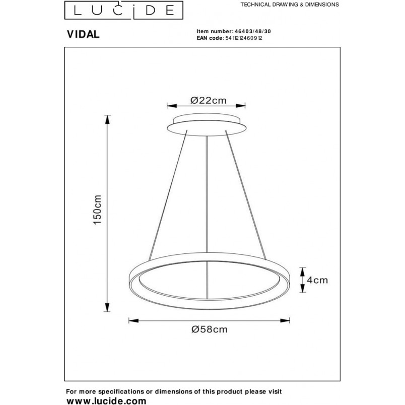 Lampa Wisząca LED Vidal - Nowoczesny Design | Lucide