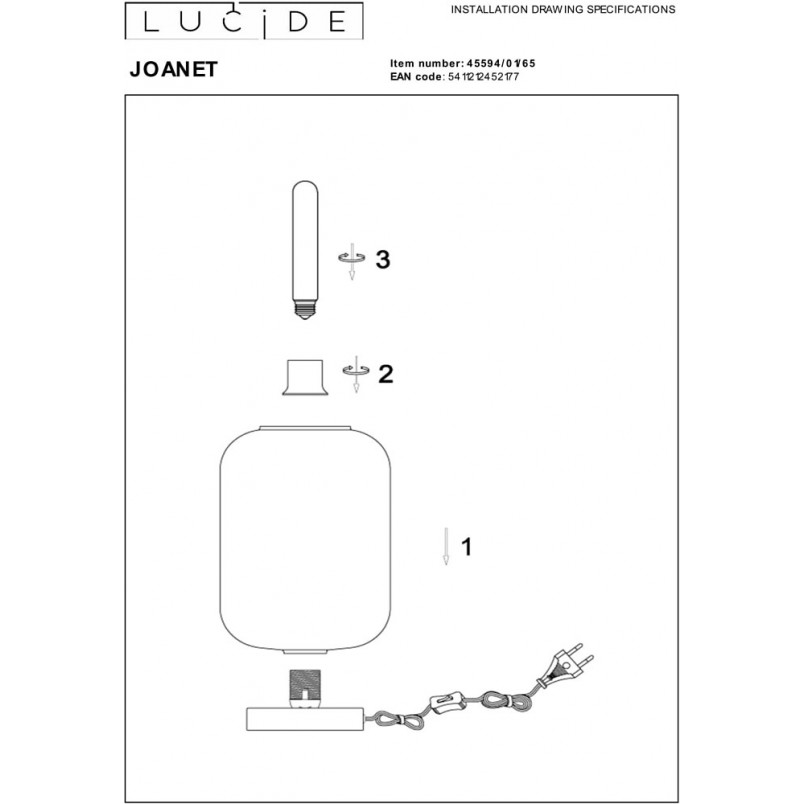 Lampa stołowa Lucide Joanet - Szkło dymione, styl retro