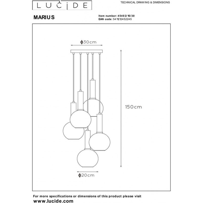 Lampa wisząca Marius V Lucide - 5 kloszy, szklane kule