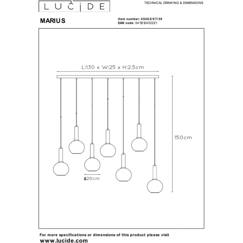 Lampa wisząca Marius VII | Lucide - Szklane kule, E27