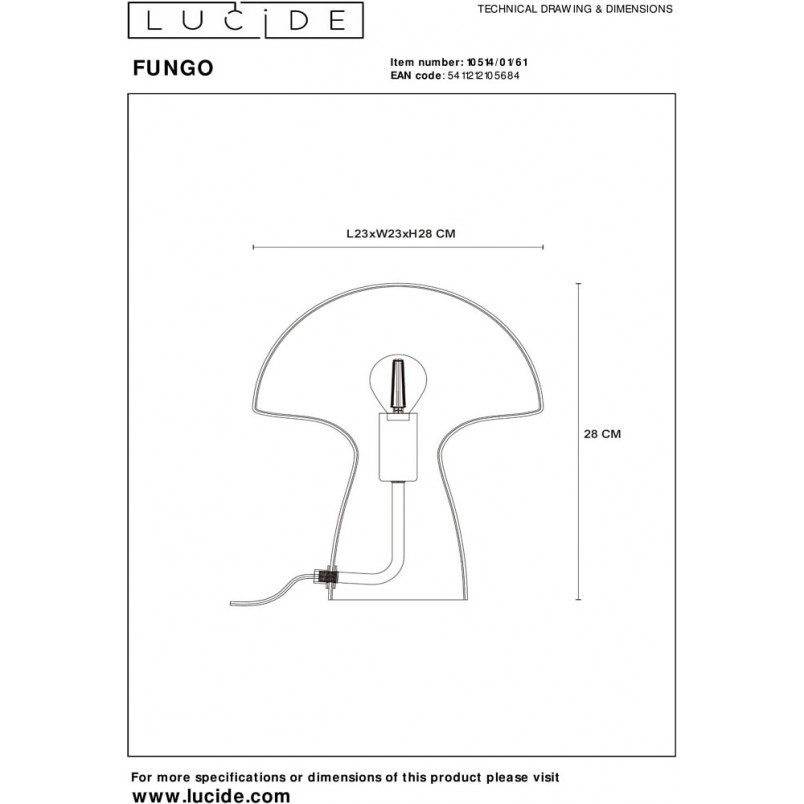 Lampa stołowa Lucide Fungo - Szklany klosz, biały