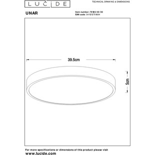 Plafon LED Unar czarny 40cm - Lucide | Ściemnialny