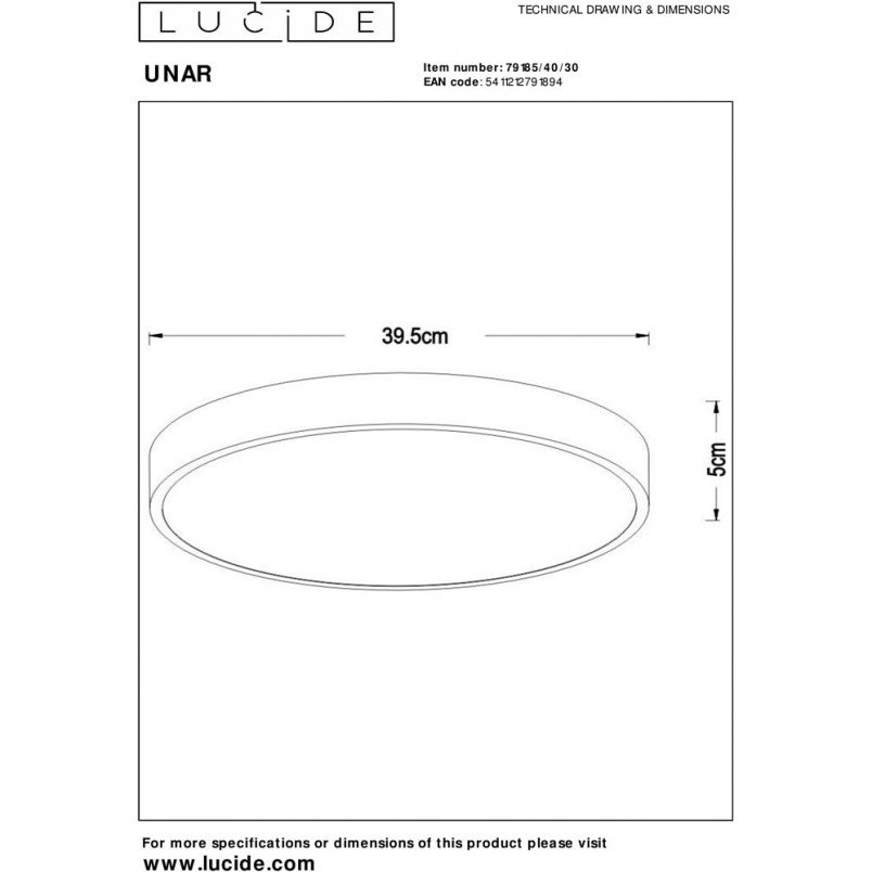 Plafon LED Unar czarny 40cm - Lucide | Ściemnialny