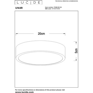Plafon LED Unar czarny - Lucide | Ściemnianie