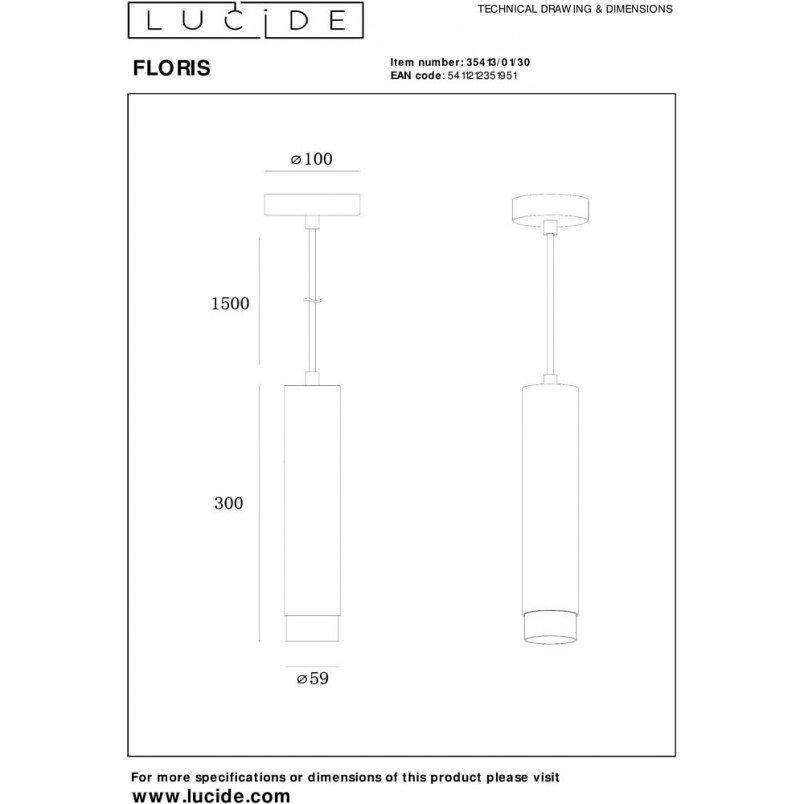 Lampa wisząca tuba Floris czarna - Lucide | Eleganckie oświetlenie