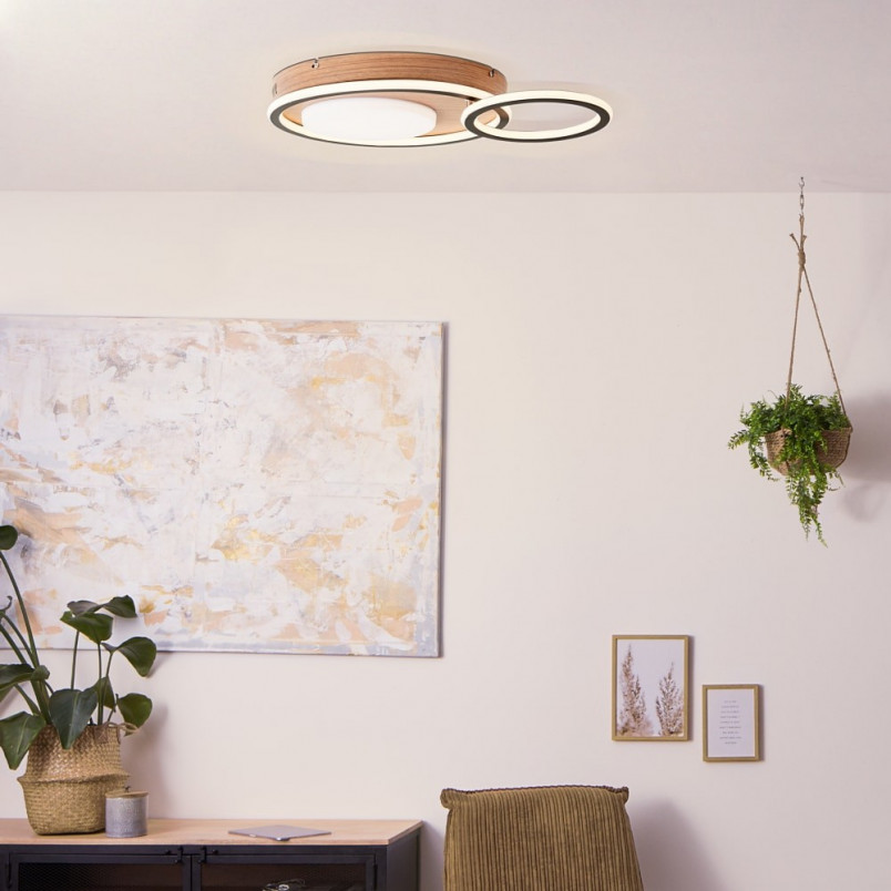 Plafon LED Karney - nowoczesny design z drewnem | Brilliant