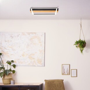 Plafon LED czarny z drewnem | Brilliant Loneos 45x40cm - Kup Teraz!