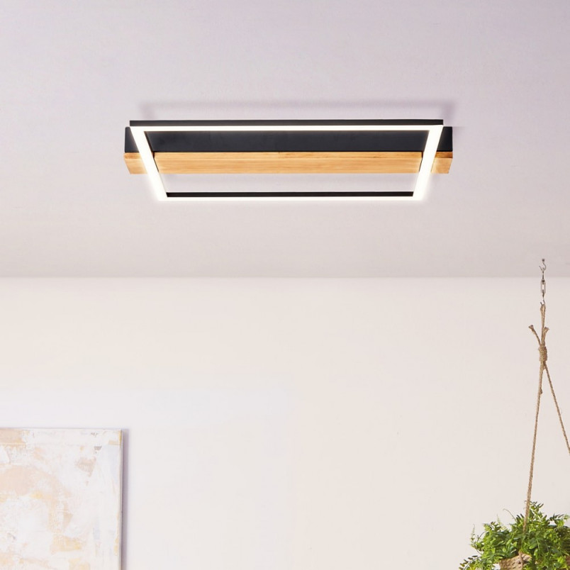 Plafon LED czarny z drewnem | Brilliant Loneos 45x40cm - Kup Teraz!