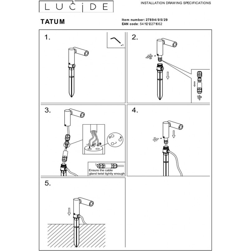 Lampa Ogrodowa LED Tatum - Antracytowa, Słupek Lucide |