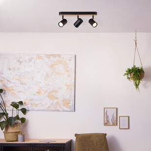 Reflektor sufitowy loft Niels III - czarny z drewnem | Brilliant