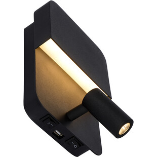Kinkiet Boxer LED czarny Lucide | Czytanie + USB