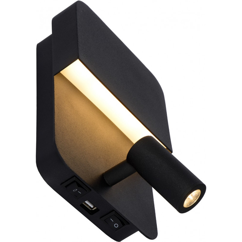 Kinkiet Boxer LED czarny Lucide | Czytanie + USB