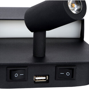 Kinkiet Boxer LED czarny Lucide | Czytanie + USB