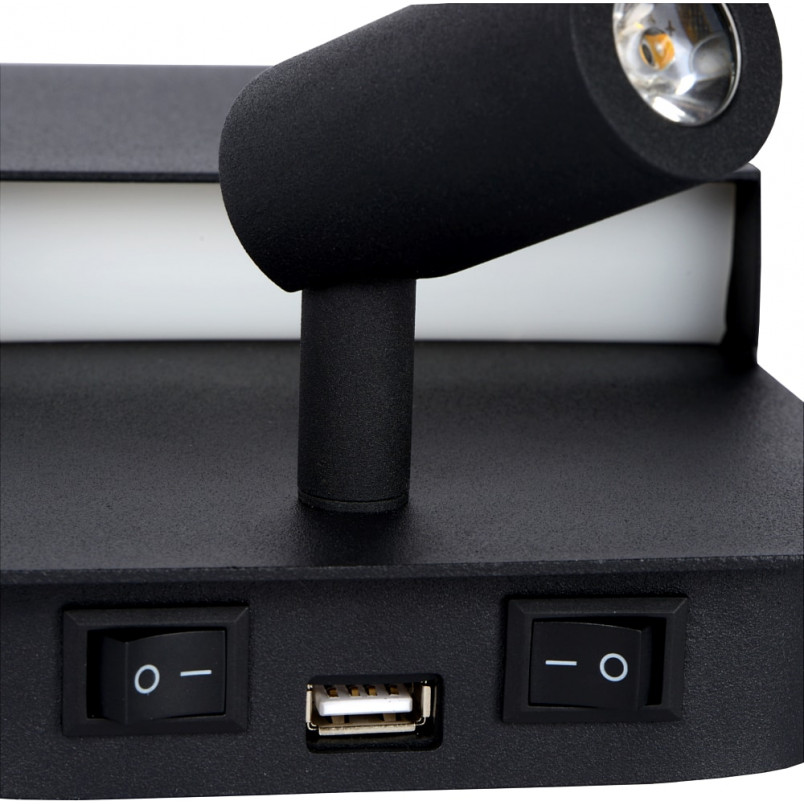 Kinkiet Boxer LED czarny Lucide | Czytanie + USB