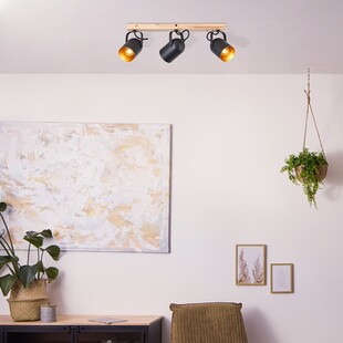 Reflektor sufitowy loft Tronte III - czarny/drewno | Brilliant