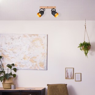 Reflektor sufitowy loft Tronte II - czarny/drewno | Brilliant