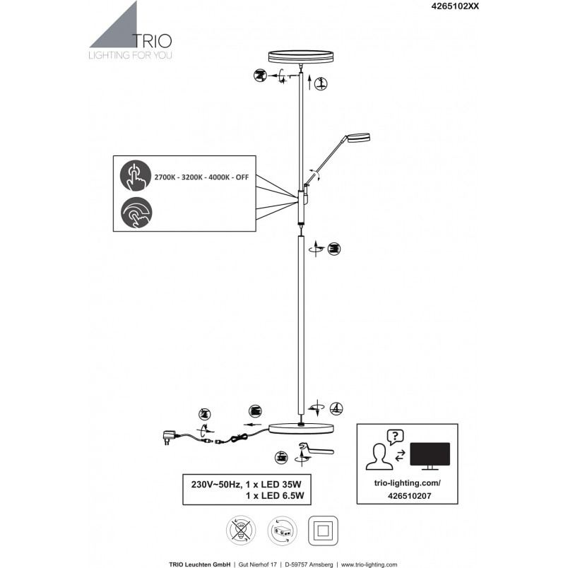Lampa podłogowa LED Franklin antracyt | Trio - Kup teraz!