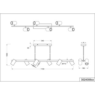 Lampa wisząca Marley VI czarna Trio | 115cm, 6 punktów GU10