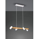 Lampy drewniane | Lampa wisząca podłużna z reflektorkami Marley Wood IV 80cm drewno/biały Trio do salonu sypialni i kuchni