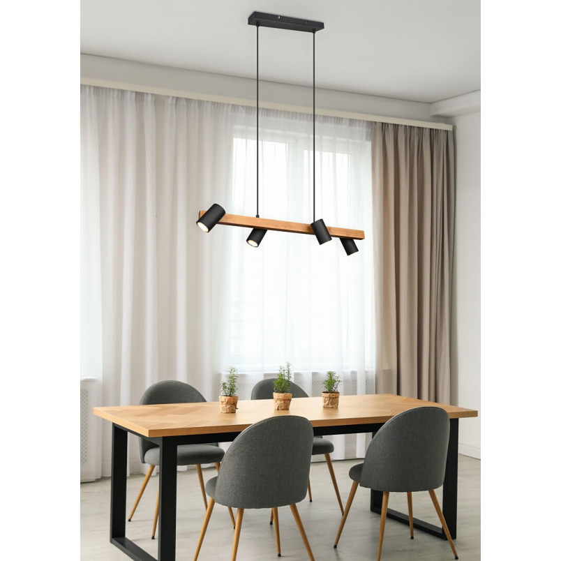 Lampa wisząca Marley Wood IV | Trio - Loft, drewno, czarny