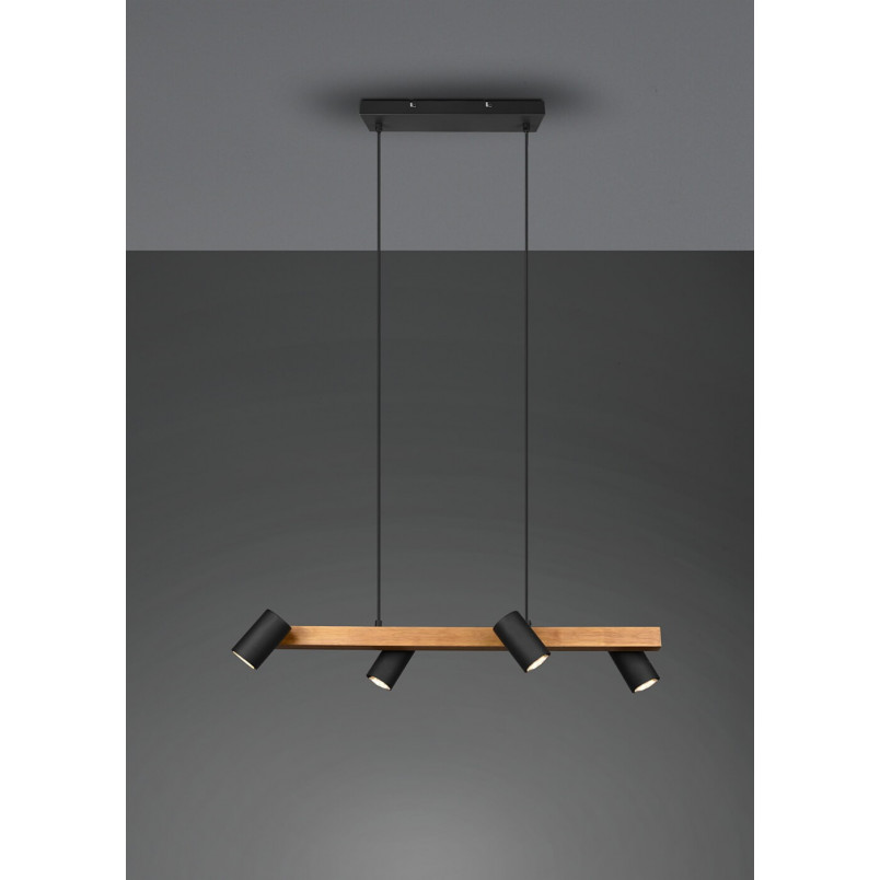 Lampa wisząca Marley Wood IV | Trio - Loft, drewno, czarny