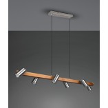 Lampy drewniane | Lampa wisząca podłużna z reflektorkami Marley Wood VI 115cm drewno/nikiel Trio do salonu sypialni i kuchni