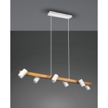 Lampy drewniane | Lampa wisząca podłużna z reflektorkami Marley Wood VI 115cm drewno/biały Trio do salonu sypialni i kuchni