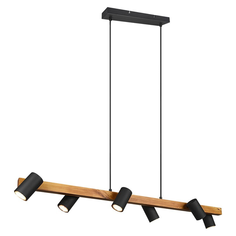 Lampa wisząca Marley Wood VI | Loftowa lampa drewno/czarno Trio
