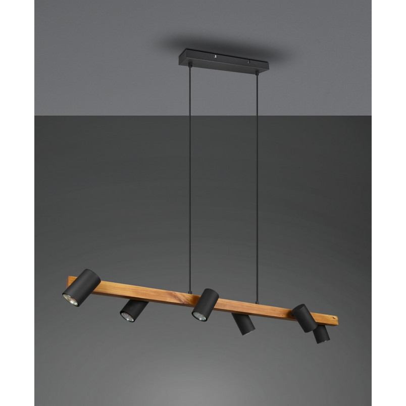 Lampa wisząca Marley Wood VI | Loftowa lampa drewno/czarno Trio
