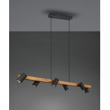 Lampa wisząca Marley Wood VI | Loftowa lampa drewno/czarno Trio