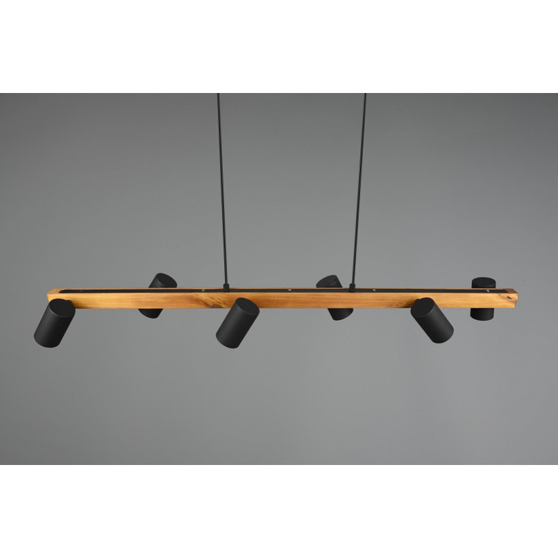 Lampa wisząca Marley Wood VI | Loftowa lampa drewno/czarno Trio