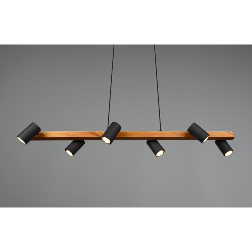 Lampa wisząca Marley Wood VI | Loftowa lampa drewno/czarno Trio