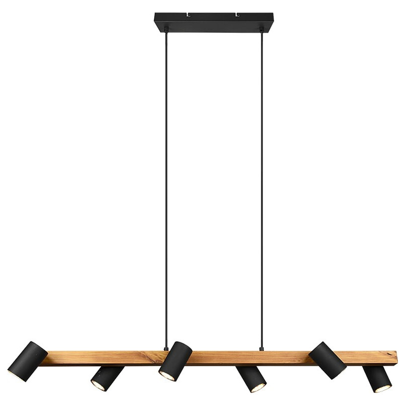 Lampa wisząca Marley Wood VI | Loftowa lampa drewno/czarno Trio