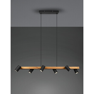 Lampa wisząca Marley Wood VI | Loftowa lampa drewno/czarno Trio