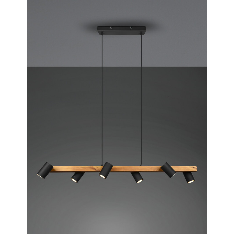 Lampa wisząca Marley Wood VI | Loftowa lampa drewno/czarno Trio