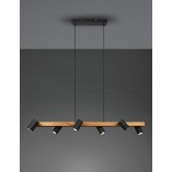 Lampy drewniane | Lampa wisząca podłużna z reflektorkami Marley Wood VI 115cm drewno/czarny Trio do salonu sypialni i kuchni