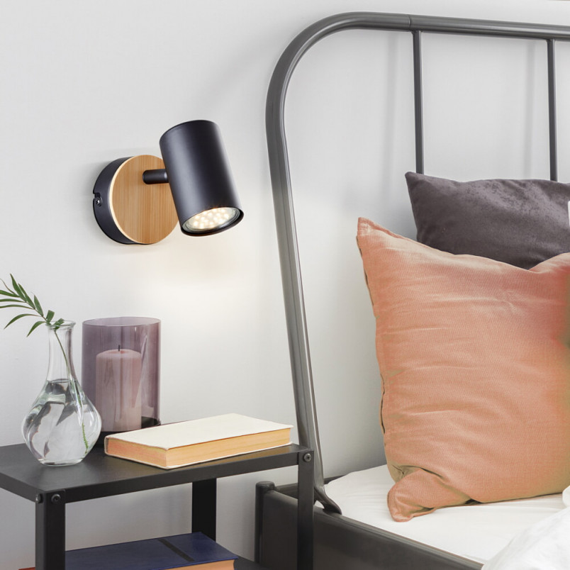 Kinkiet loft Niels czarny z drewnem - Brilliant | Sklep z lampami