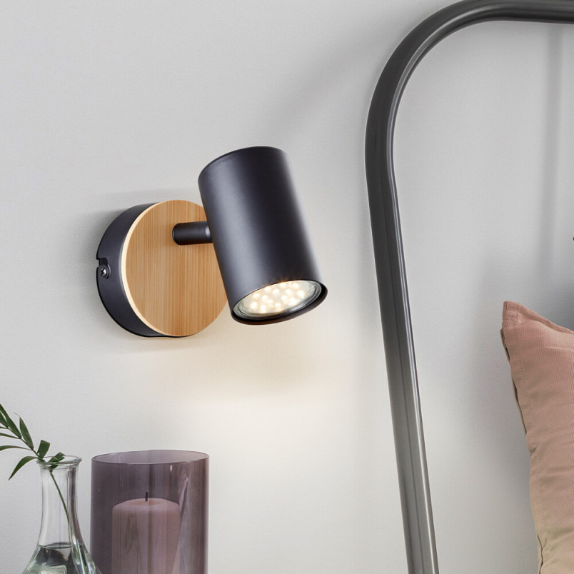 Kinkiet loft Niels czarny z drewnem - Brilliant | Sklep z lampami