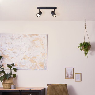 Reflektor Loft Niels II | Czarny z Drewnem | Brilliant