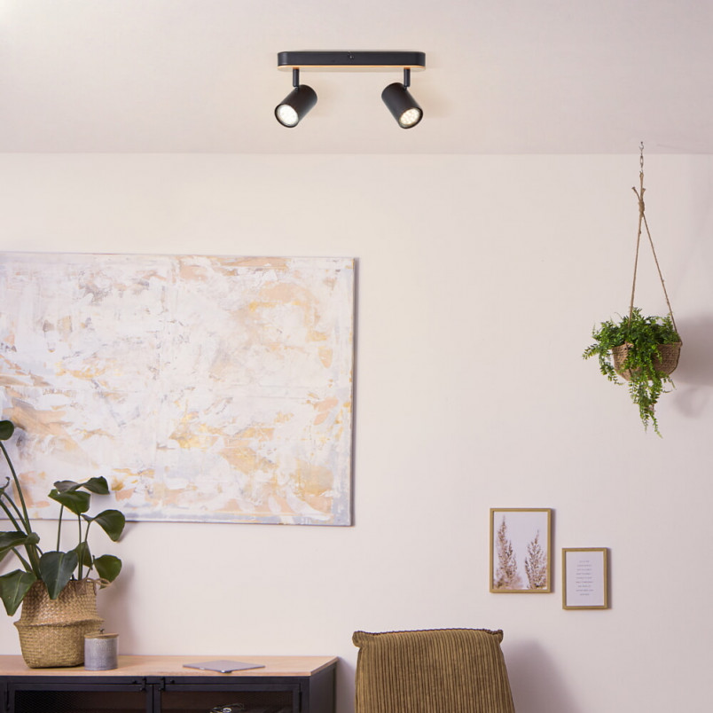 Reflektor Loft Niels II | Czarny z Drewnem | Brilliant