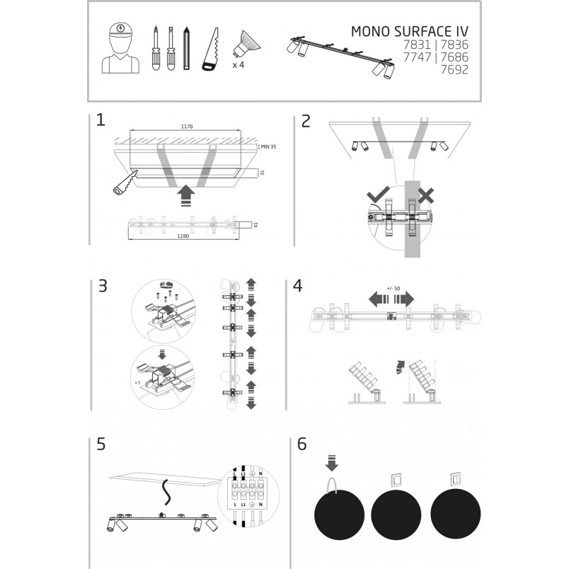 Lampa podtynkowa Mono czarna | Nowodvorski - 118cm